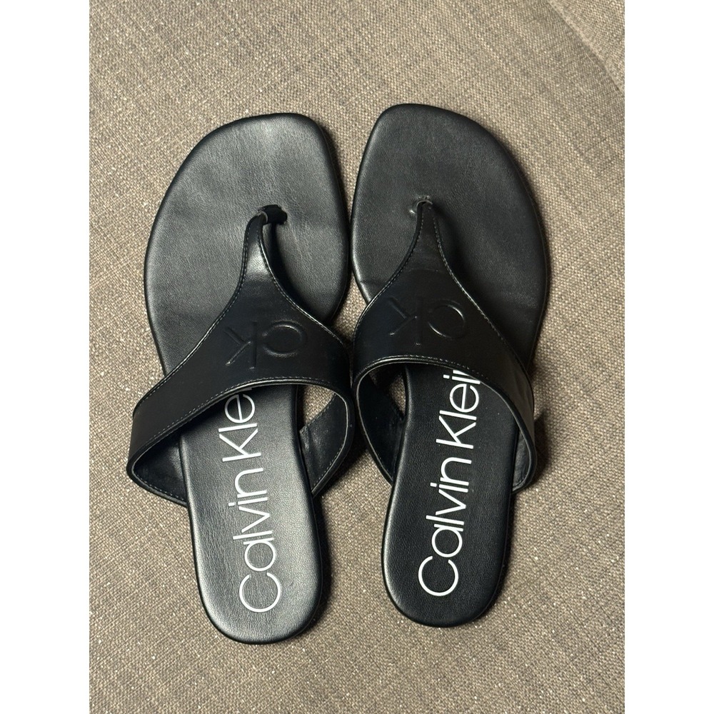 CK embossed black leather sandals 9 Calvin Klein‎